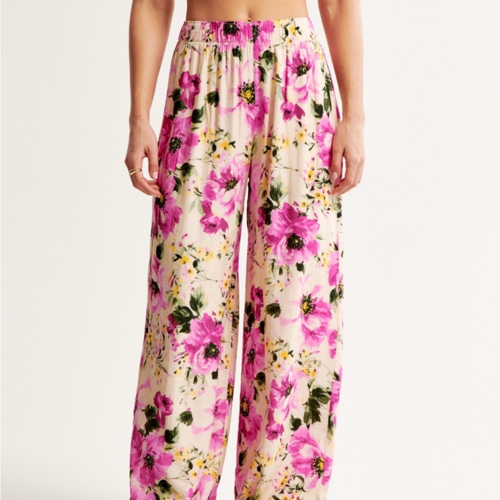 Abercrombie & Fitch Pink and Yellow Wide Leg Jumpsuit